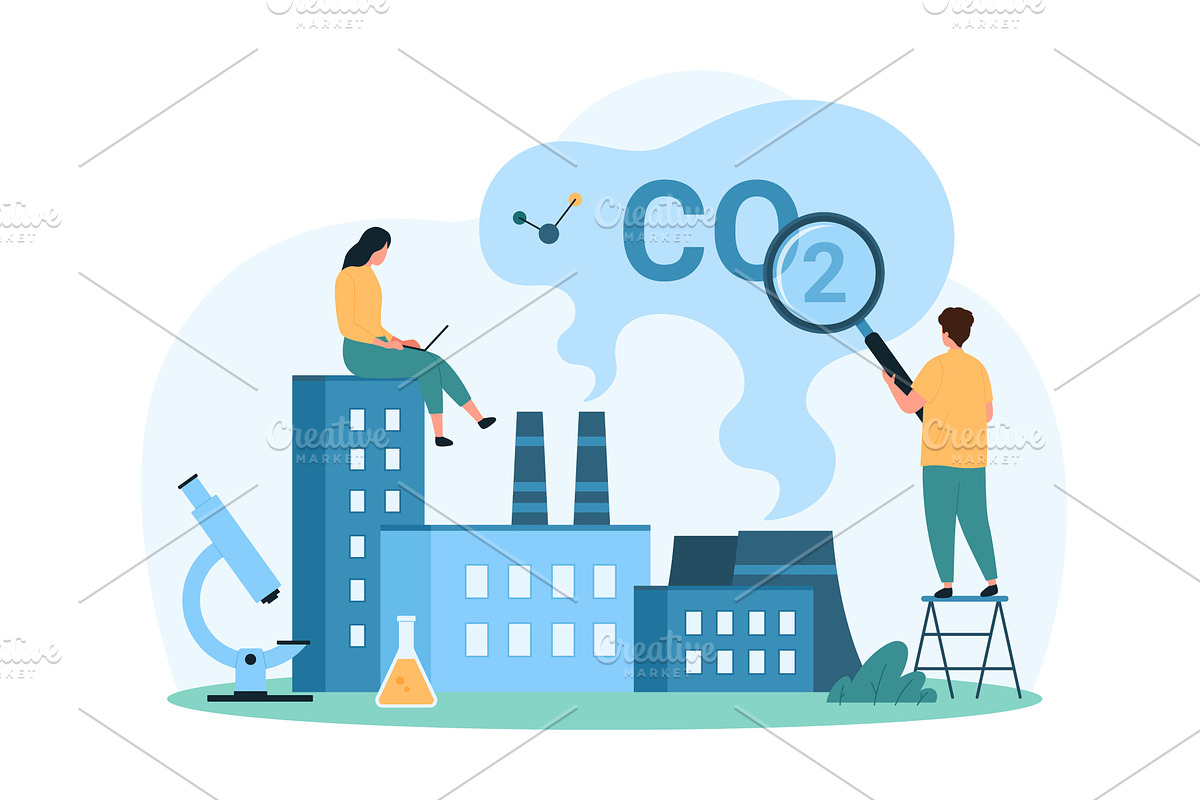 Air pollution carbon dioxide, an Illustration by Flashvector