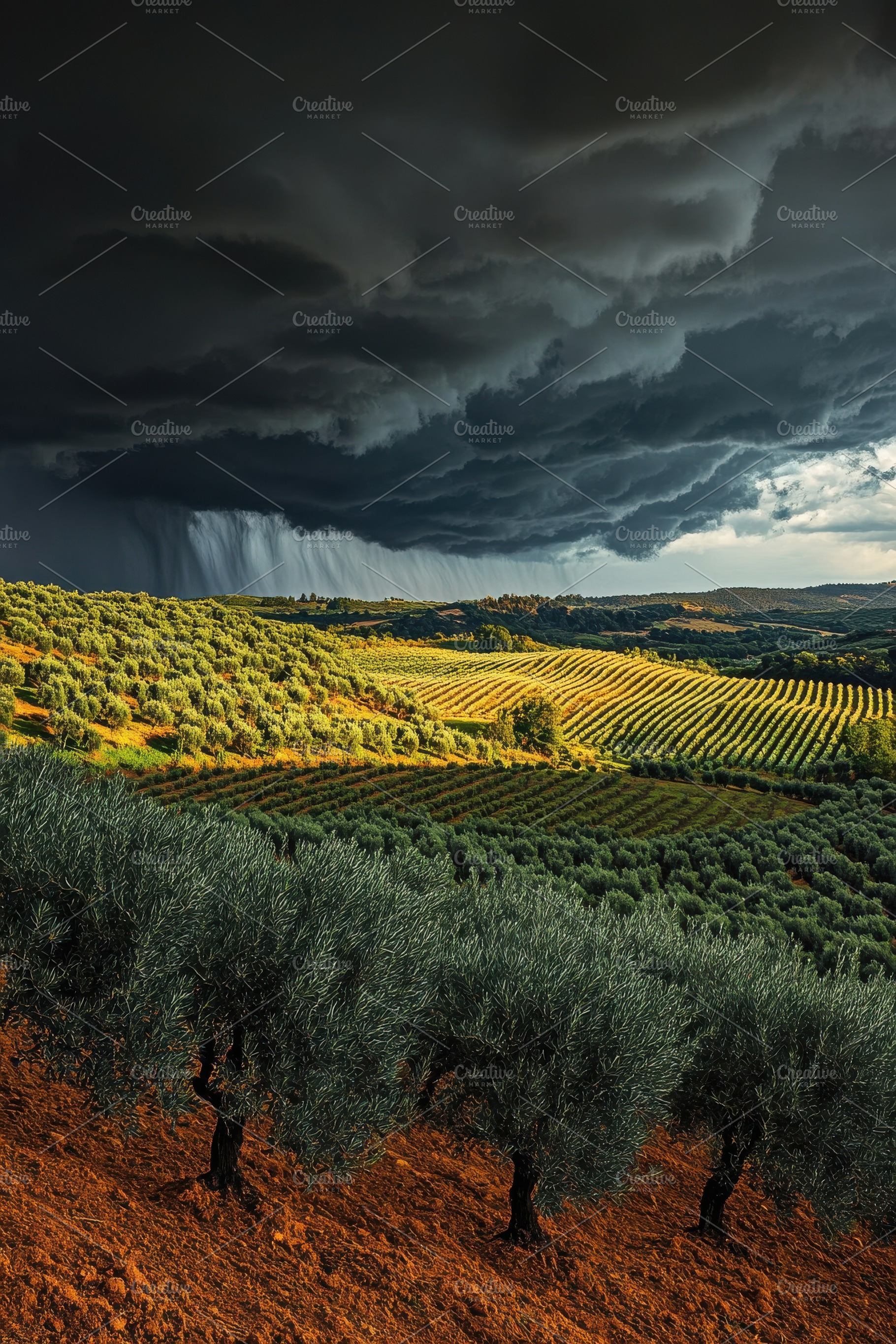 Spanish Olive Grove, Dramatic Skies, a Nature Photo by Virgo Studio