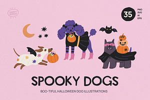 Spooky Dogs Halloween Illustrations, a Seasonal Illustration by happpydesign