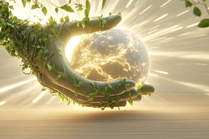 Earth Day concept with glowing earth, a Photo by Dvoevnore photos