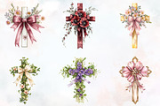 Spring Floral Cross Coquette Bow Cli, an Illustration by RobertsArt (Thumbnail 2 of 7)