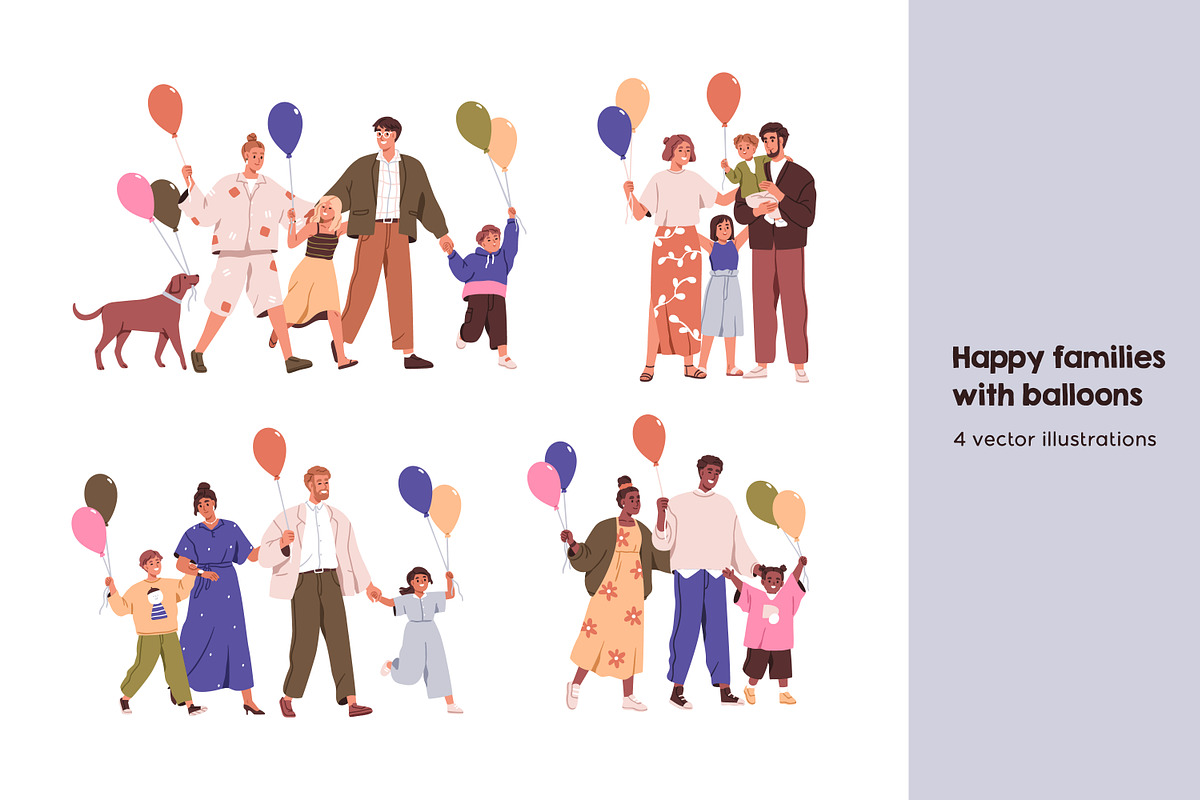 Happy families with balloons set, a Person Illustration by Good Studio (Photo 1 of 6)