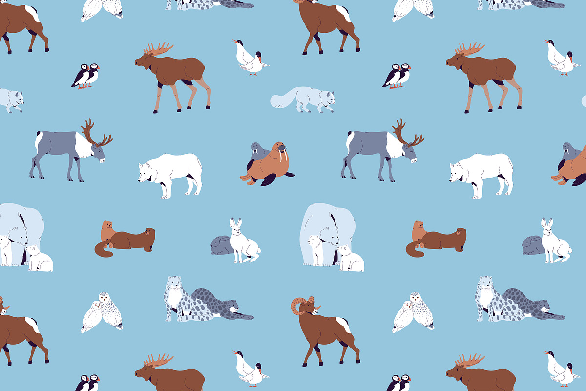 North animals set, seamless patterns, an Animal Illustration by PaperTrident (Photo 5 of 5)