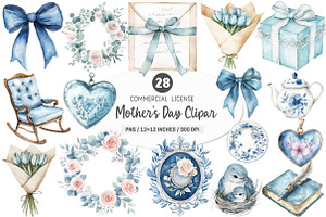 Vintage Muted Blue Mother's Day PNG, an Illustration by SinaCreation