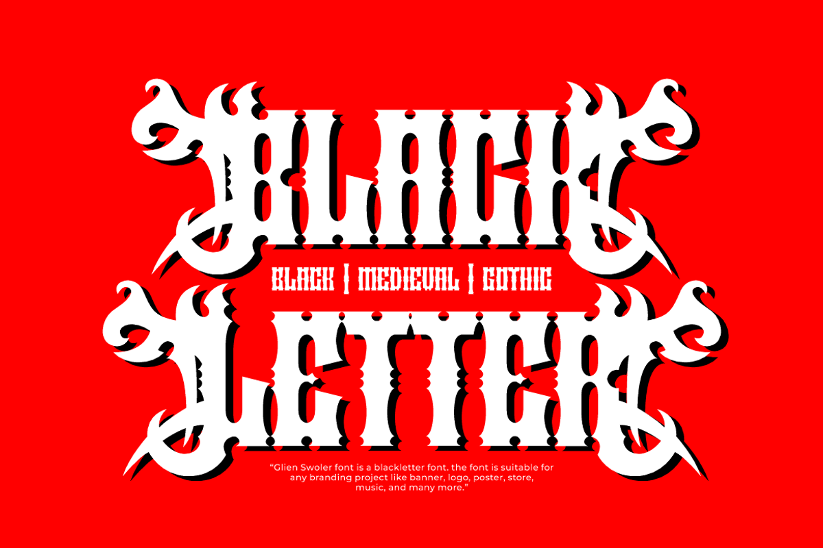 Glien Swoler - Blackletter Font, a Blackletter Font by Iqsiart Studio (Photo 3 of 8)