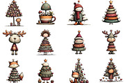 Whimsical Christmas Tree Clipart, an Illustration by CraftArtStudio (Thumbnail 2 of 6)