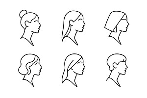 Women Face Logo Bundle, an Outline Icon by Vectorium Studio