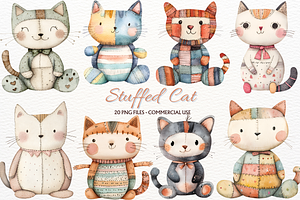 Stuffed Cat Clipart Boho Animals, an Animal Illustration by SugarCloudStudioArt