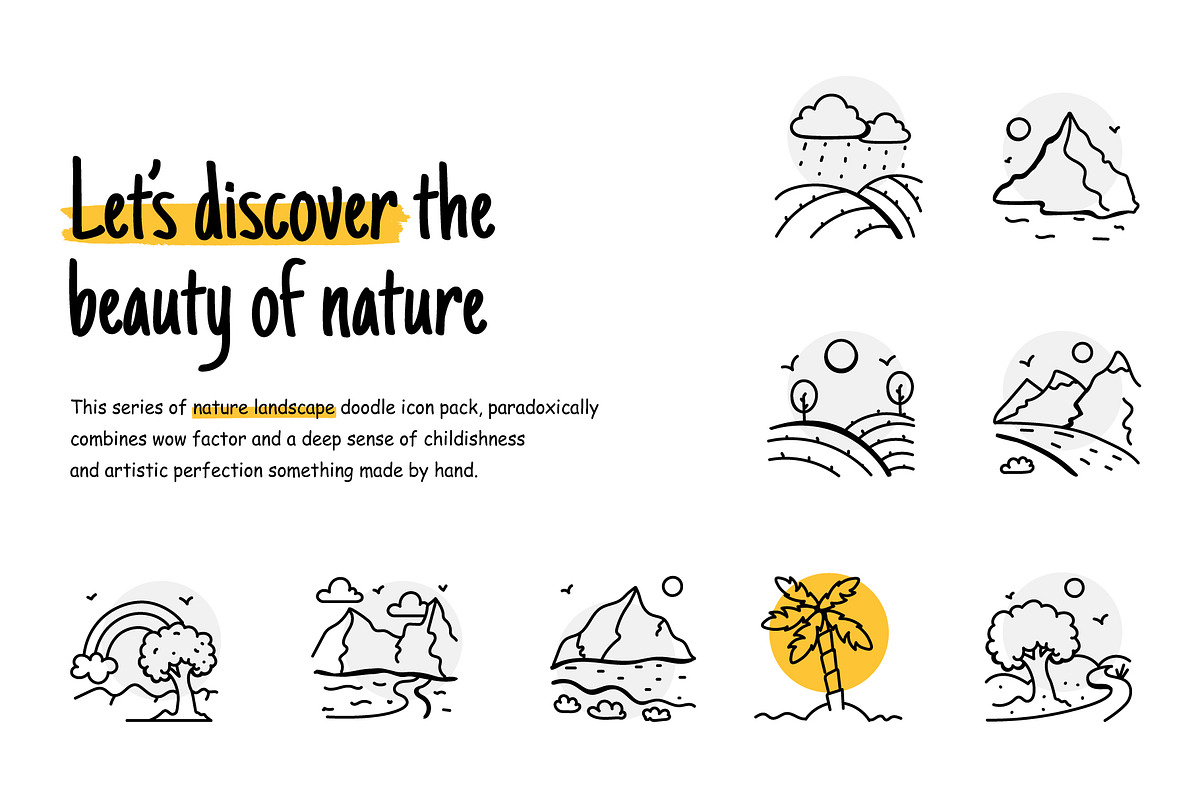 Hand Drawn Nature Landscape Icons, an Outline Icon by Brickclay (Photo 3 of 7)