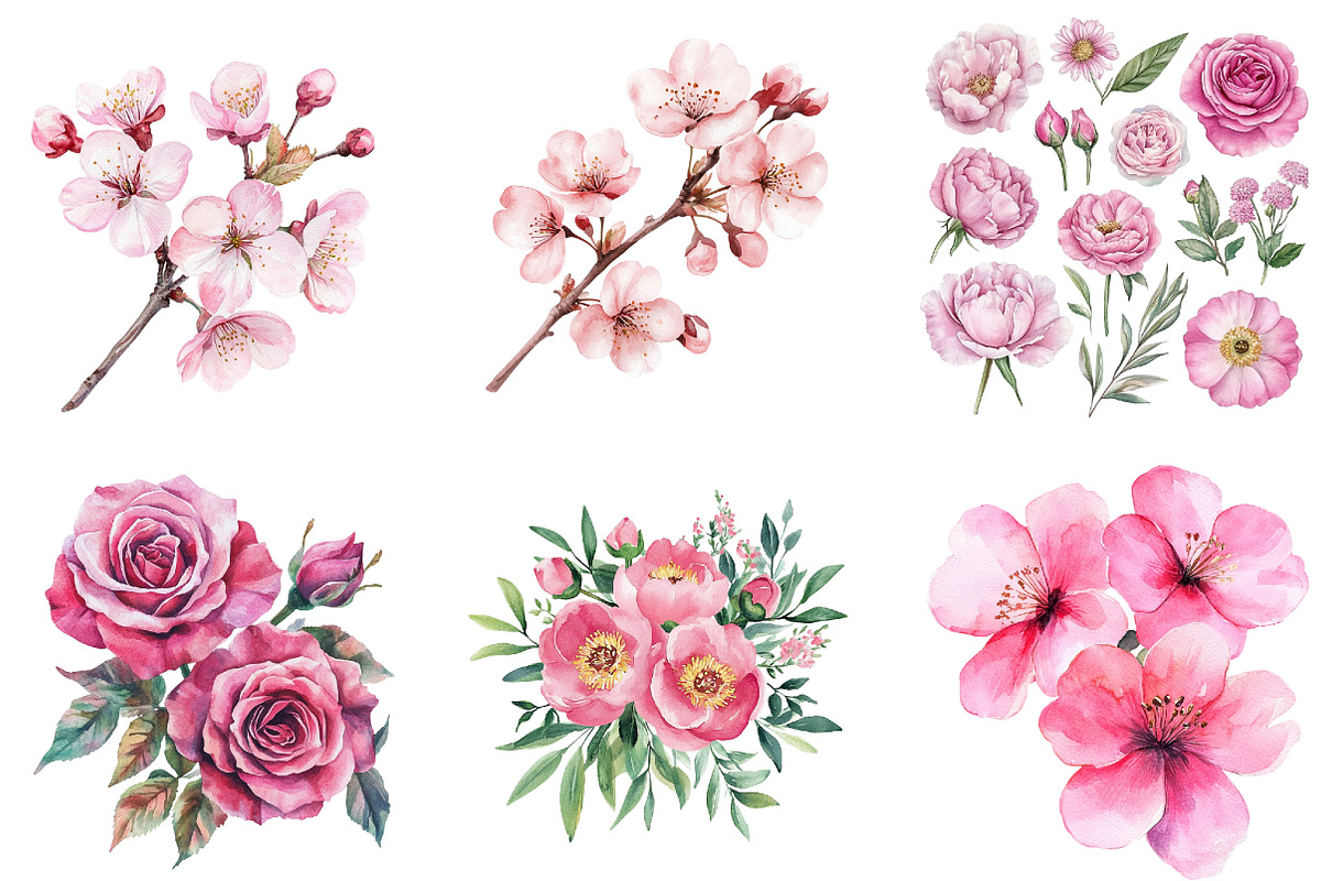 Bright Pink floral Clipart, an Illustration by DreamArtGraphic (Photo 4 of 4)