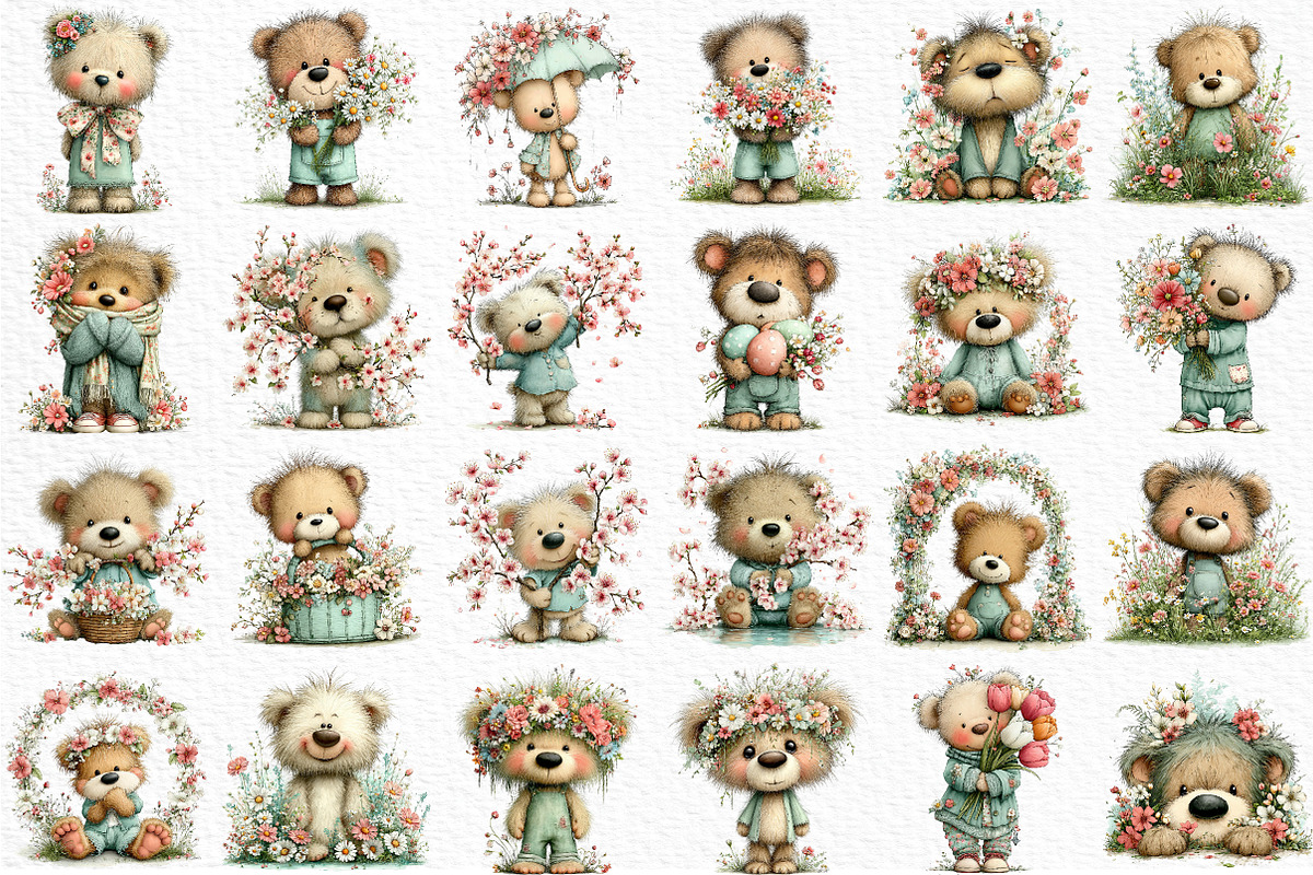 Whimsical Spring Teddy Bear Clipart, an Illustration by Craft Nest (Photo 6 of 11)