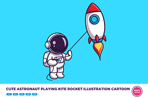 Cute Astronaut Playing Kite Rocket