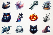 Halloween Black and White Watercolor, an Illustration by RobertsArt (Thumbnail 6 of 7)