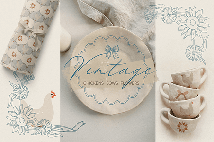 Vintage cottagecore chickens, an Object Graphic by DigARTbyHavroshka