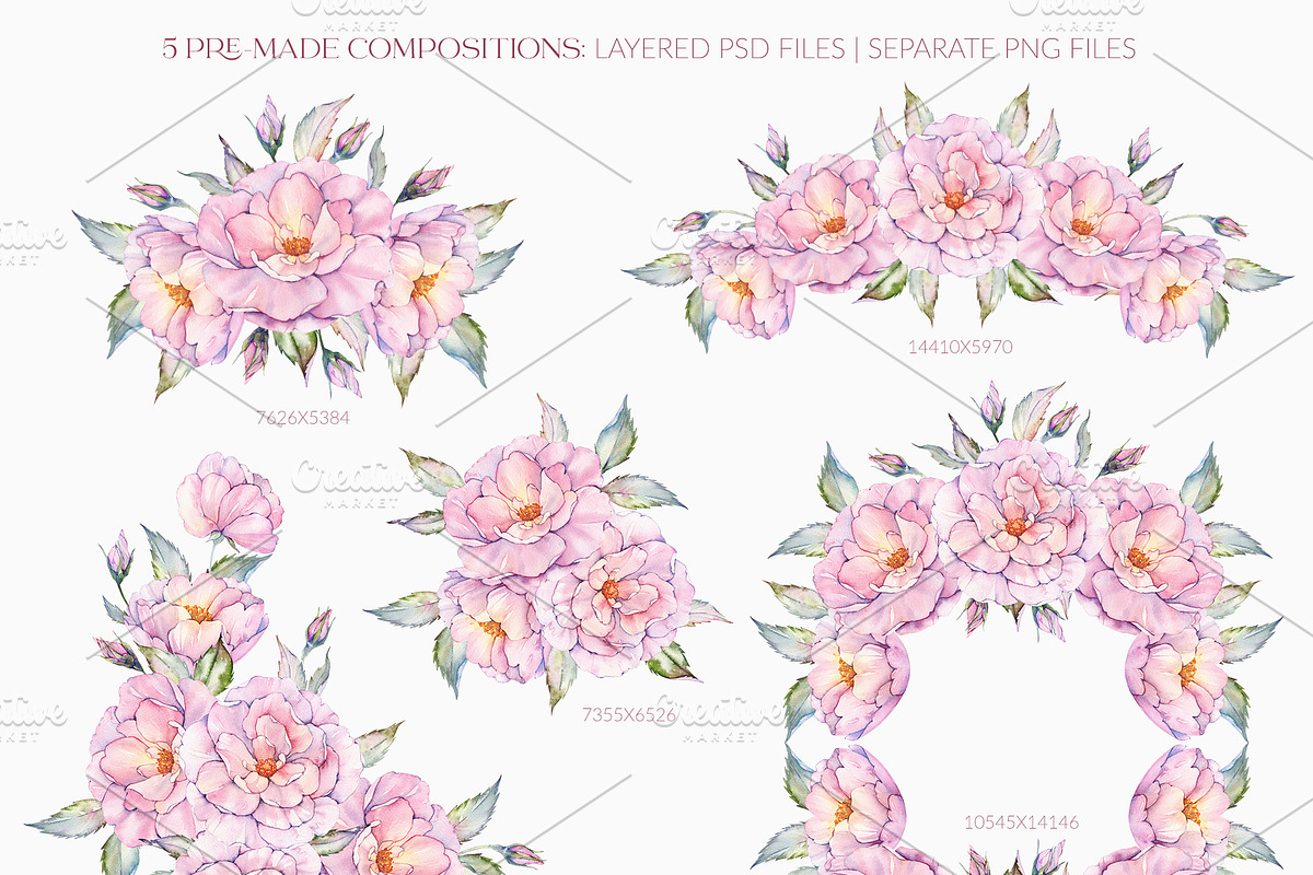 Watercolor Roses Clipart & Patterns, an Illustration by PicByKate (Photo 4 of 7)