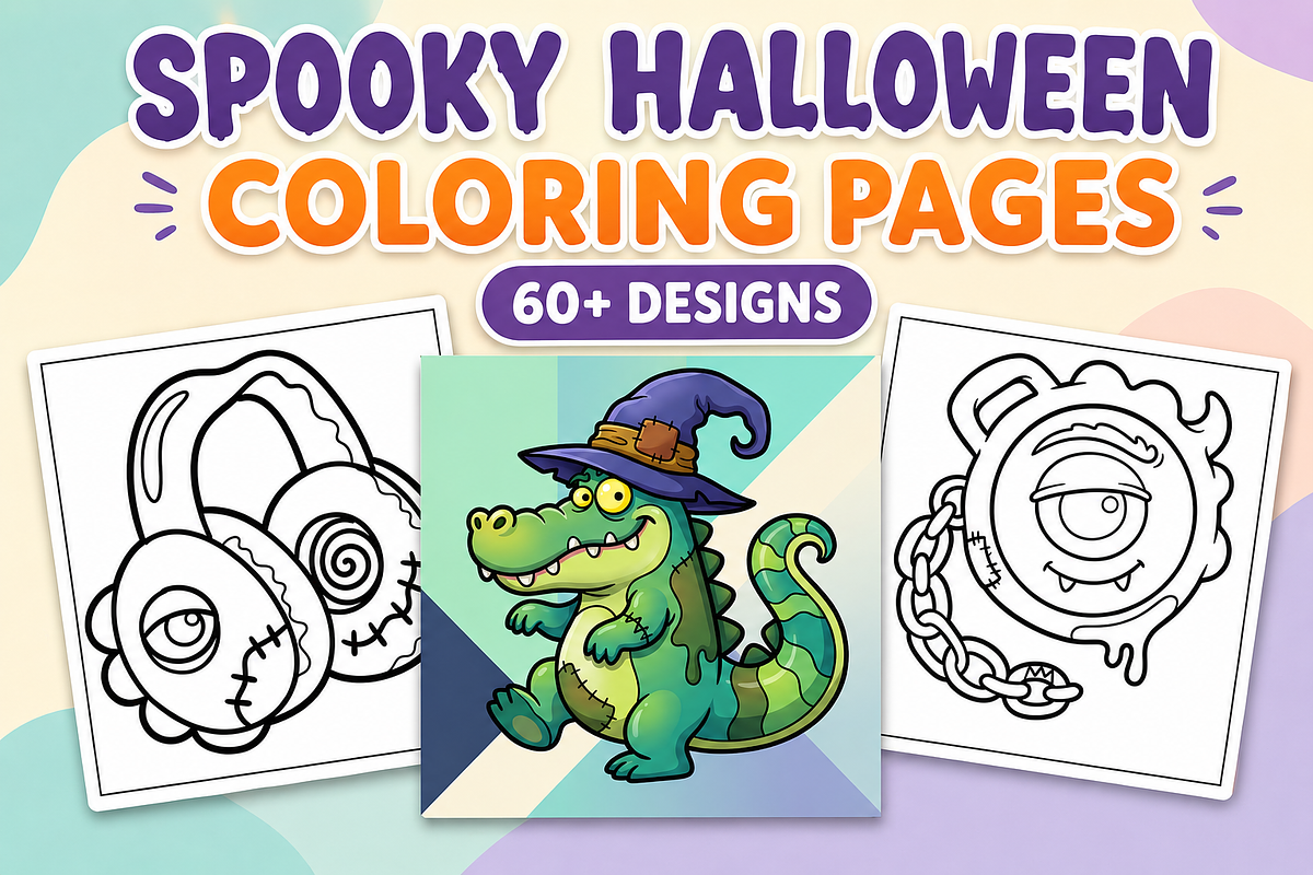 Spooky Halloween Coloring Pages #2, a Seasonal Illustration by Inkivelle Studio (Photo 1 of 3)