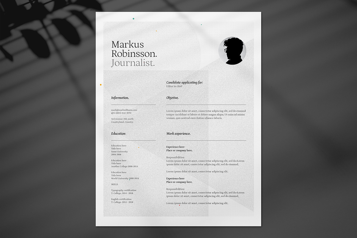 Minimal Creative Resume Pack by Srg, a Resume Template by Srg® (Photo 10 of 11)