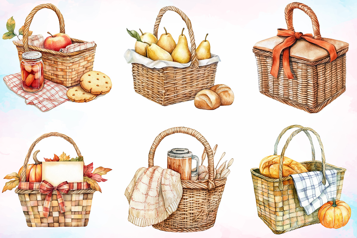Watercolor Picnic Basket in Fall PNG, an Illustration by Canvas Craft (Photo 2 of 4)
