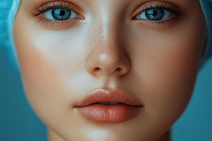 A close-up portrait of a young woman esthetic technologist with striking blue e, a Person Photo by Textures & Backgrounds