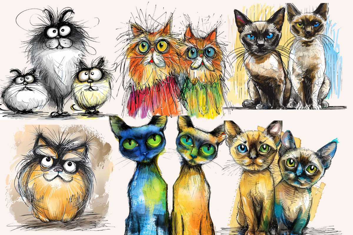 Cartoon Cats Ink Drawings, an Animal Illustration by PrintHaven Designs (Photo 2 of 8)