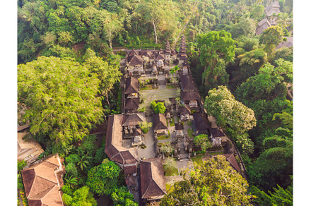 Aerial shot of the Pura Gunung Lebah, an Architecture Photo by Elizaveta Galitskaya