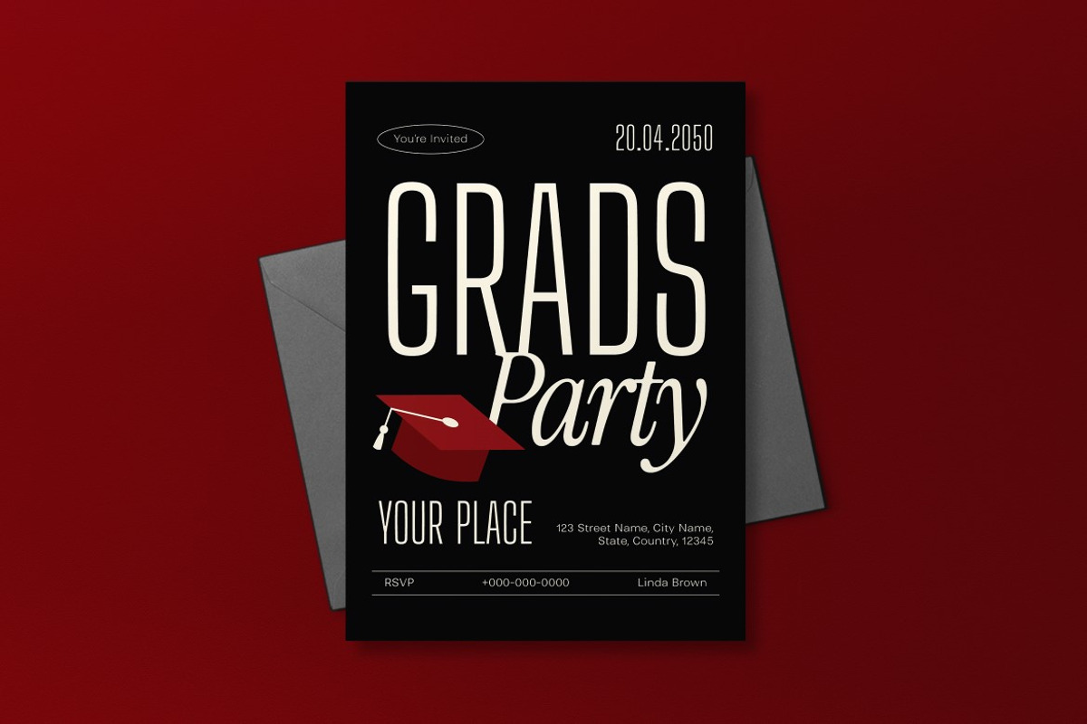 Black Graduation Party Invitation, an Invitation Template by graphicook (Photo 3 of 3)