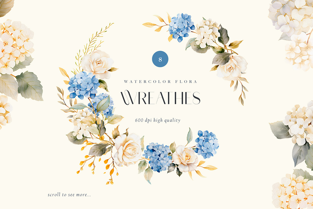 Watercolor blue hydrangea clipart, a Seasonal Illustration by MariGraphic boutique (Photo 5 of 8)