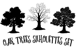 Oak Trees Black Silhouettes