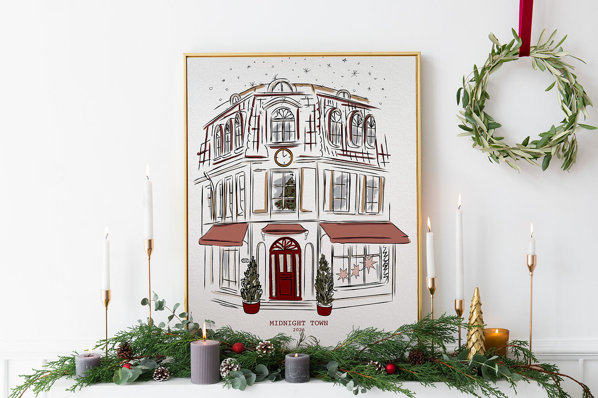 Midnight Town – Winter Line Art, a Seasonal Illustration by Mio Buono (Photo 17 of 18)