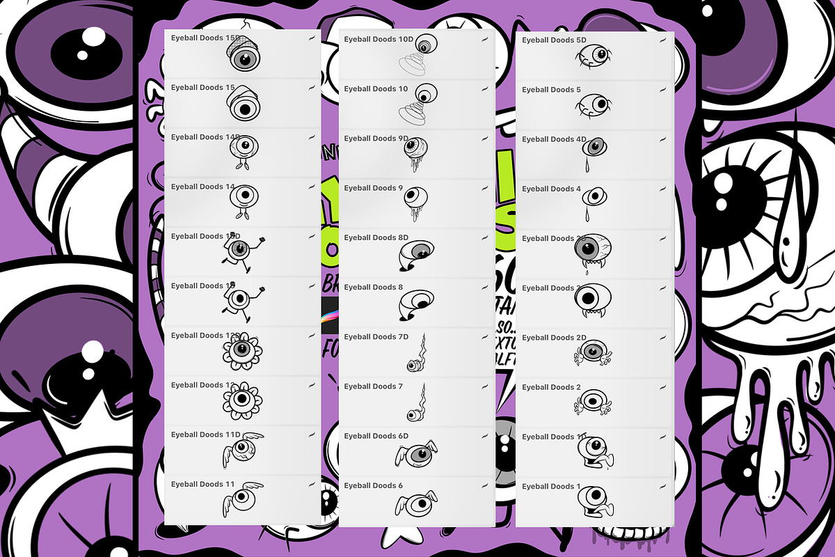 Eyeballs Cartoon Doodles Brush Pack, a Brush Add-On by Funno Co. (Photo 2 of 5)