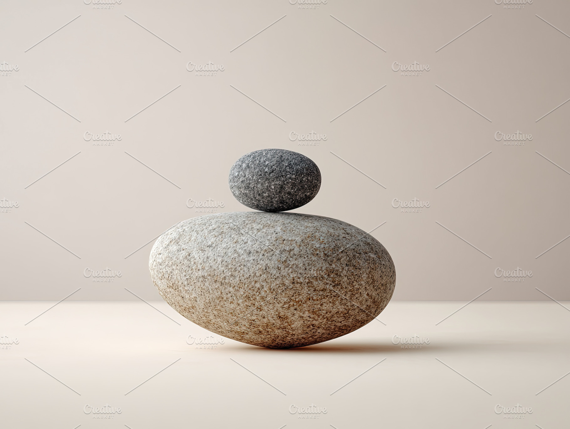 Two smooth stones balanced on a neutral background, symbolizing, an Abstract Photo by Ales Munt