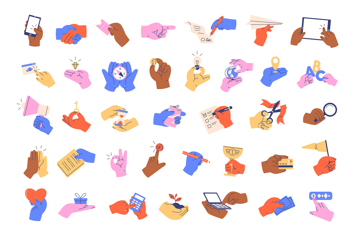 Hands holding different objects set, an Object Illustration by Good Studio