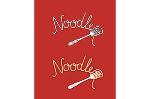 Noodle lettering with fork on white, a Food Illustration by Stock-Smart-Start