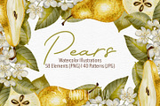 Watercolor Pears Clipart/Pattern, an Illustration by Andre_Eva (Thumbnail 1 of 10)