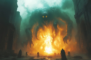 Majestic creature emerges from flame, a Photo by Tanuart