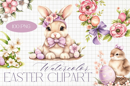 Watercolor Easter Clipart 100 PNG