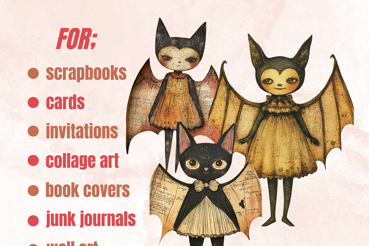 Halloween Bat Paper Doll Mixed Media, a Background Graphic by GiraffeCreative (Photo 5 of 9)