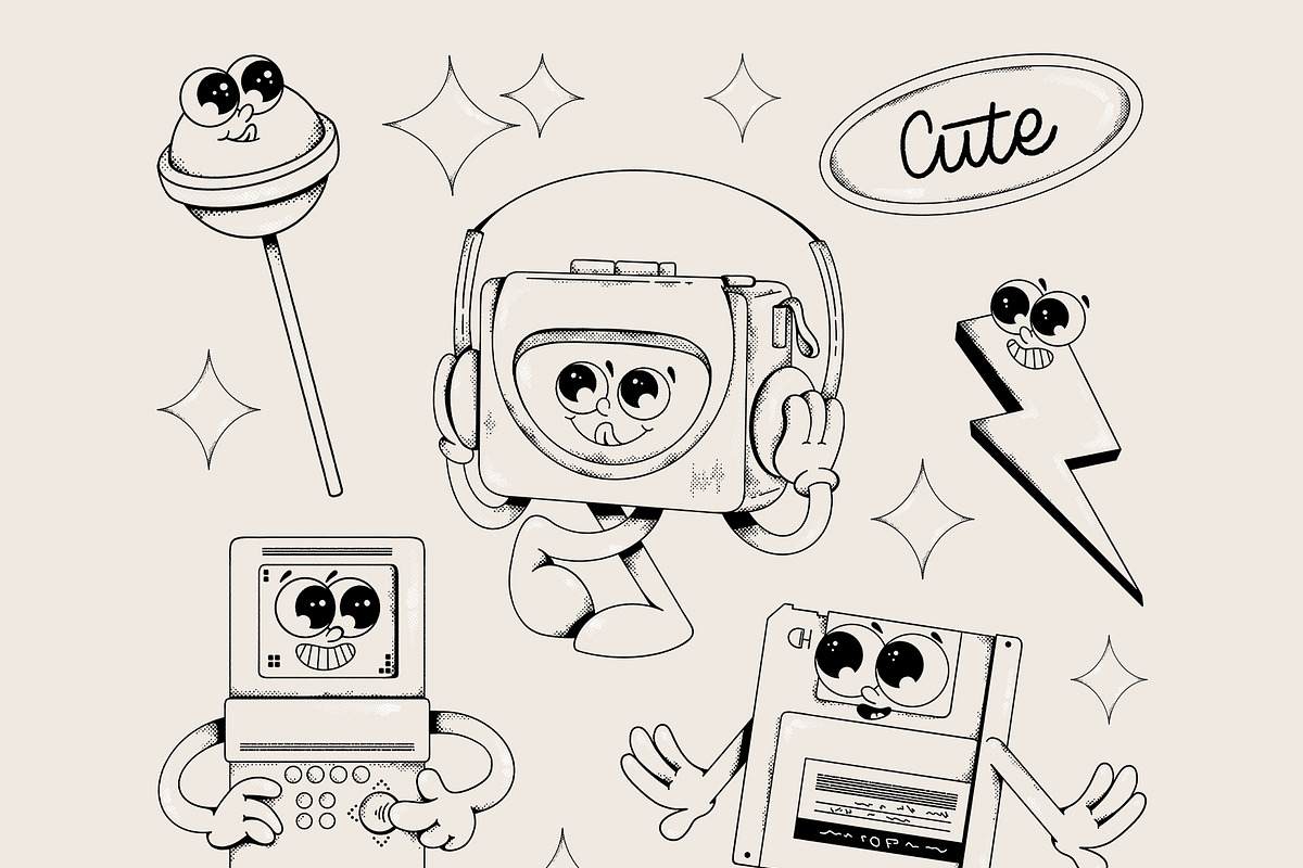 Retro Clipart – Nostalgic Characters, an Object Illustration by Alina Sh (Photo 5 of 9)