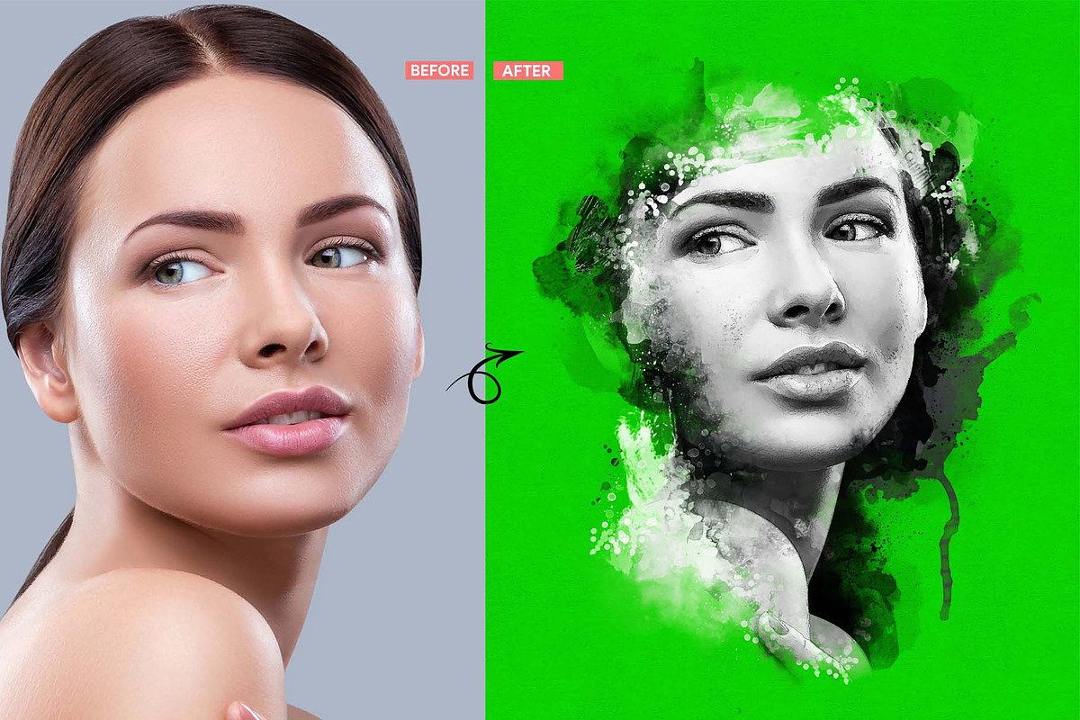 Soul Ink Mixed Media Portrait Action, an Action Add-On by MRI STUDIO (Photo 6 of 18)