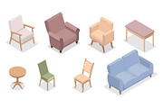 Isometric furniture set with chairs, an Object Illustration by Yayasya (Thumbnail 1 of 3)
