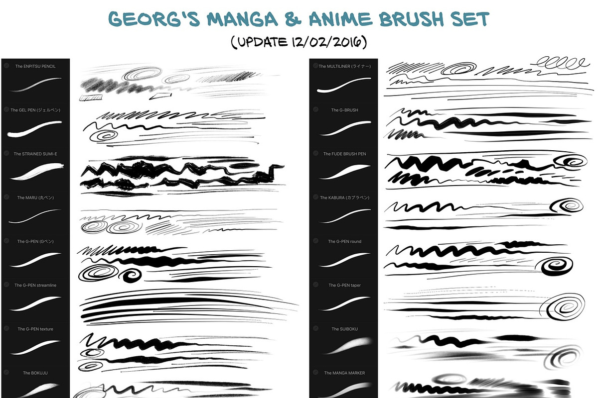 30+ Manga Ink & Paint Brushes, a Brush Add-On by Georg's Procreate Brushes (Photo 4 of 8)