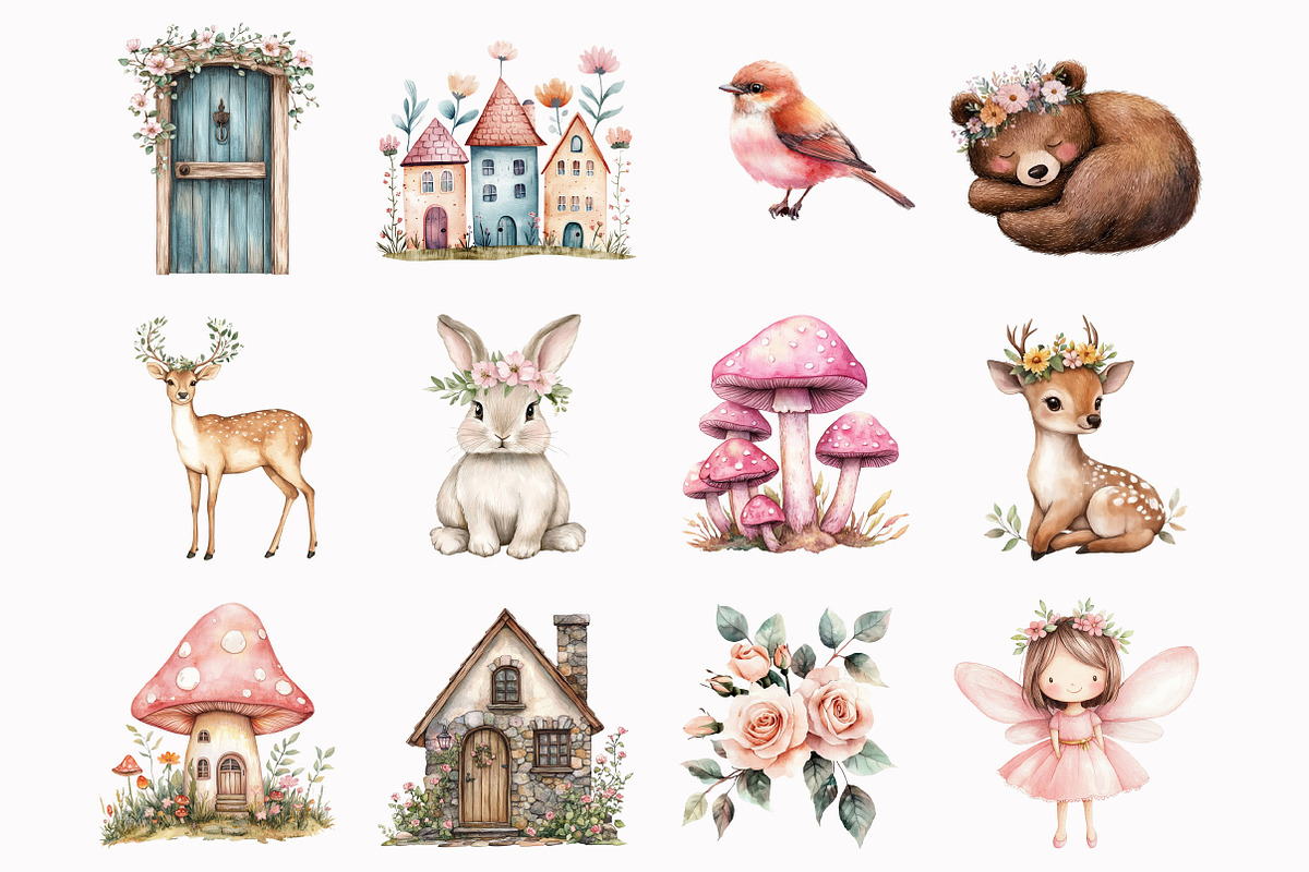 Watercolor Pink Garden Fairies Clipa, a Seasonal Illustration by Design Market (Photo 2 of 5)