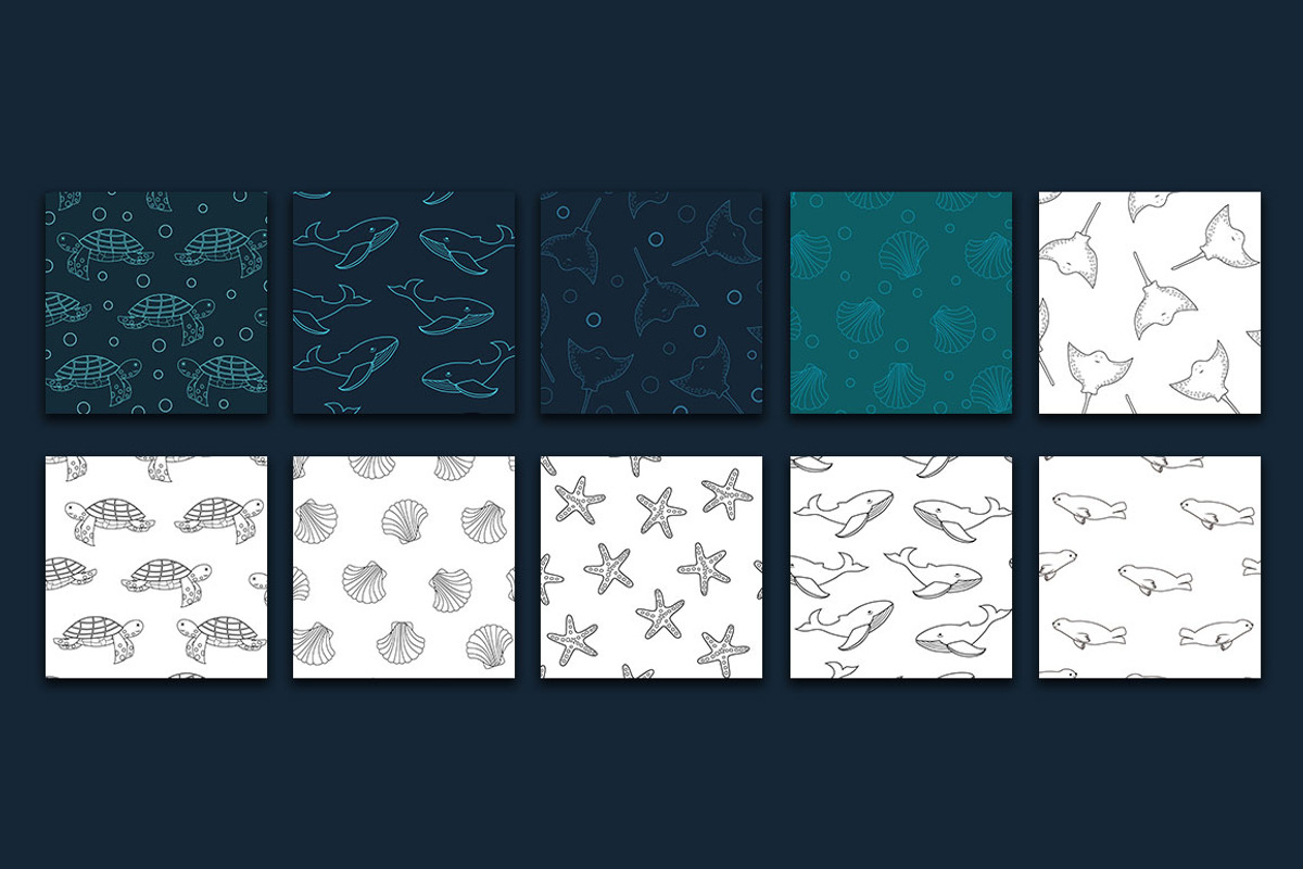 Sea life seamless patterns, a Pattern Graphic by Gulnarart (Photo 10 of 10)