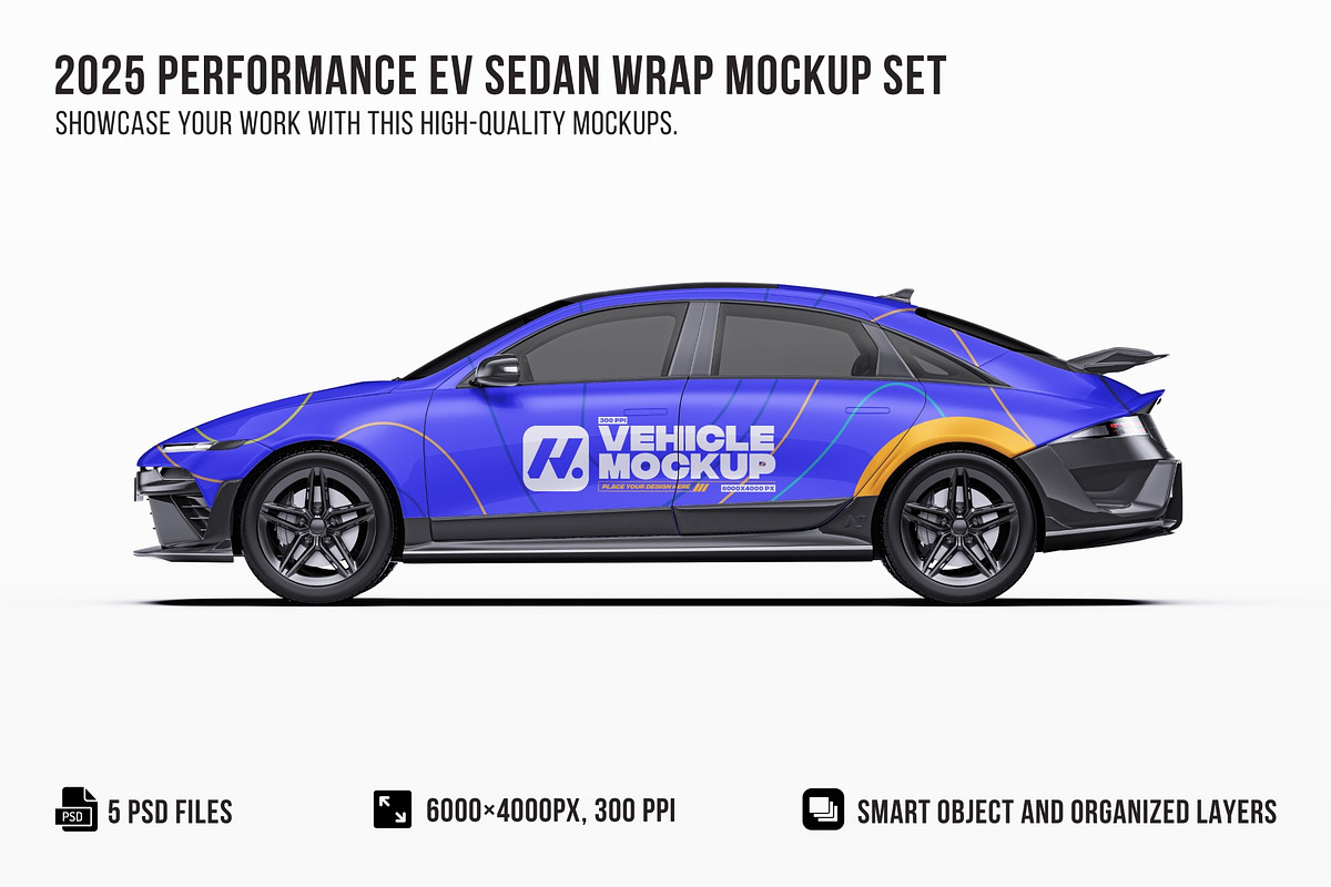 2025 Performance EV Sedan Mockup, an Advertising Mockup by Halal Graphic Studio (Photo 1 of 12)