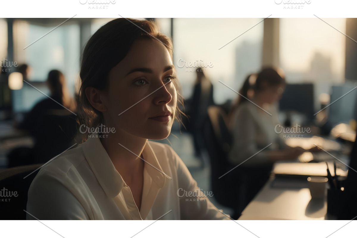 Thoughtful woman in an office, an Illustration by tilialucida