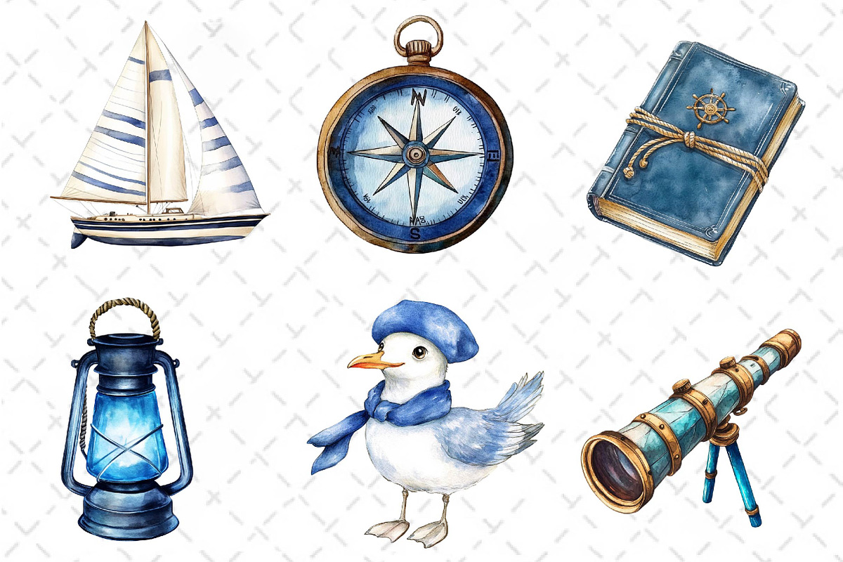 Watercolor Blue Nautical Collection, an Illustration by Dream Creation (Photo 2 of 6)