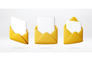 3D Three yellow envelopes with white, an Object Illustration by Abscent