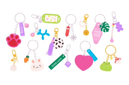 Cartoon keychains and keyrings, an Illustration by LadadikArt