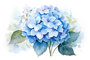 Delicate Watercolor Hydrangeas In Soothing Blue And Green Hues - Generative AI