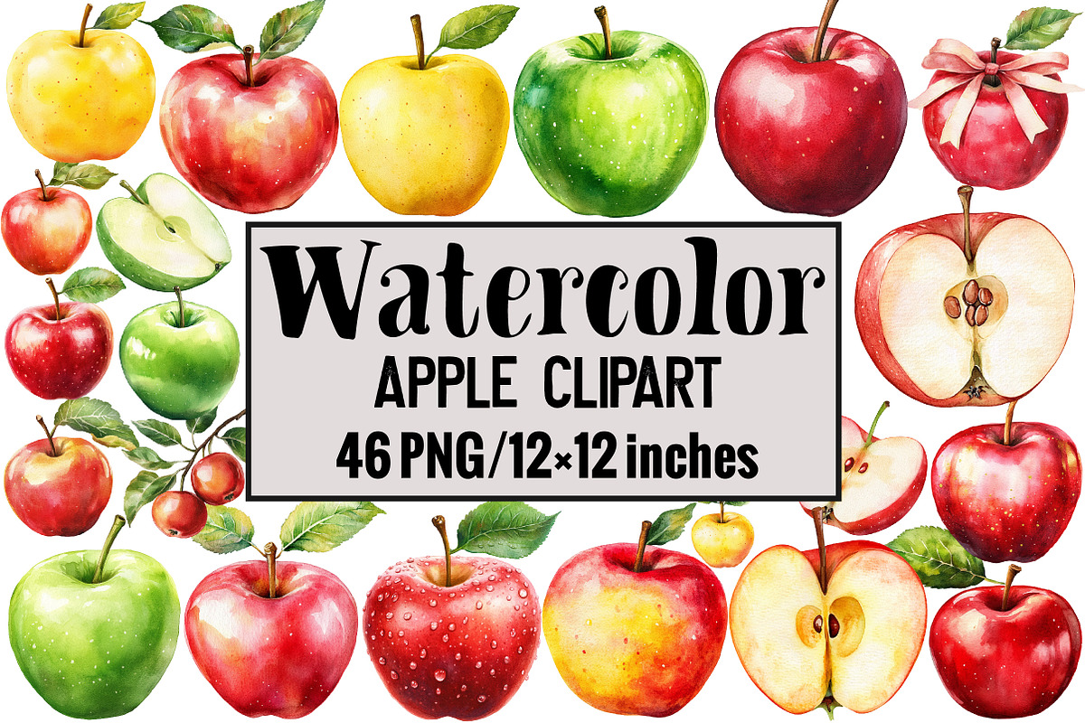 Watercolor Apple Clipart, an Illustration by Design Market (Photo 1 of 4)
